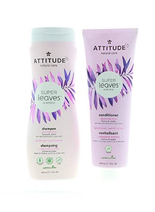 Attitude - Super Leaves Moisture Rich Shampoo & Conditioner Bundle With Quinoa Vitamin B5 Jojoba Indian Cress Watercress & Jasmine Guava 16 + 8 Fl Oz 2 Count - Image 1