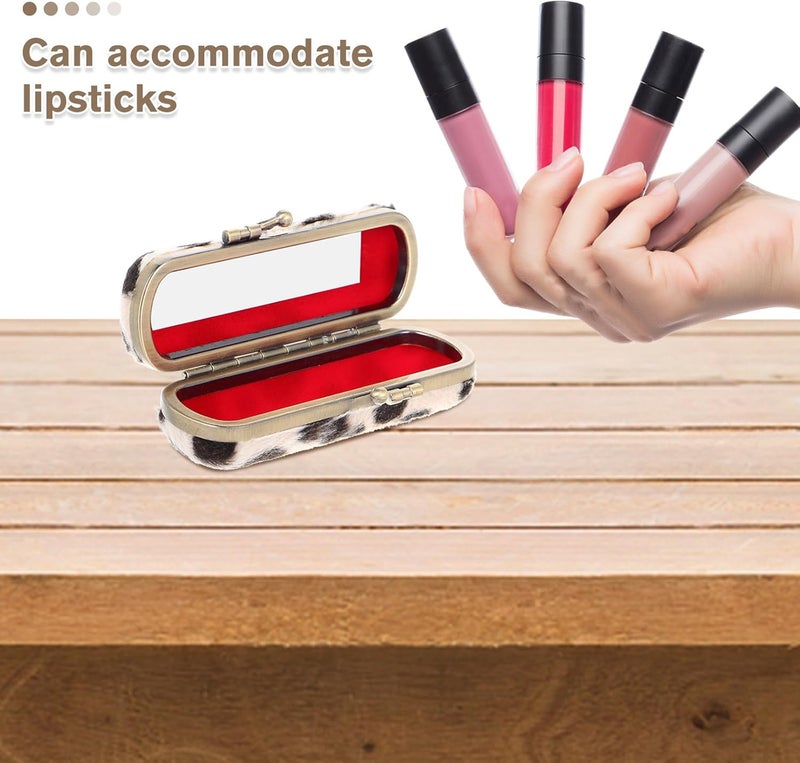 Portable Lipstick Case with Mirror, Velvet Lining Lipstick Organizer Box for Purse, Retro Iron Clip Cosmetic Holder for Travel and Touch-up, Camouflage Black - Image 5