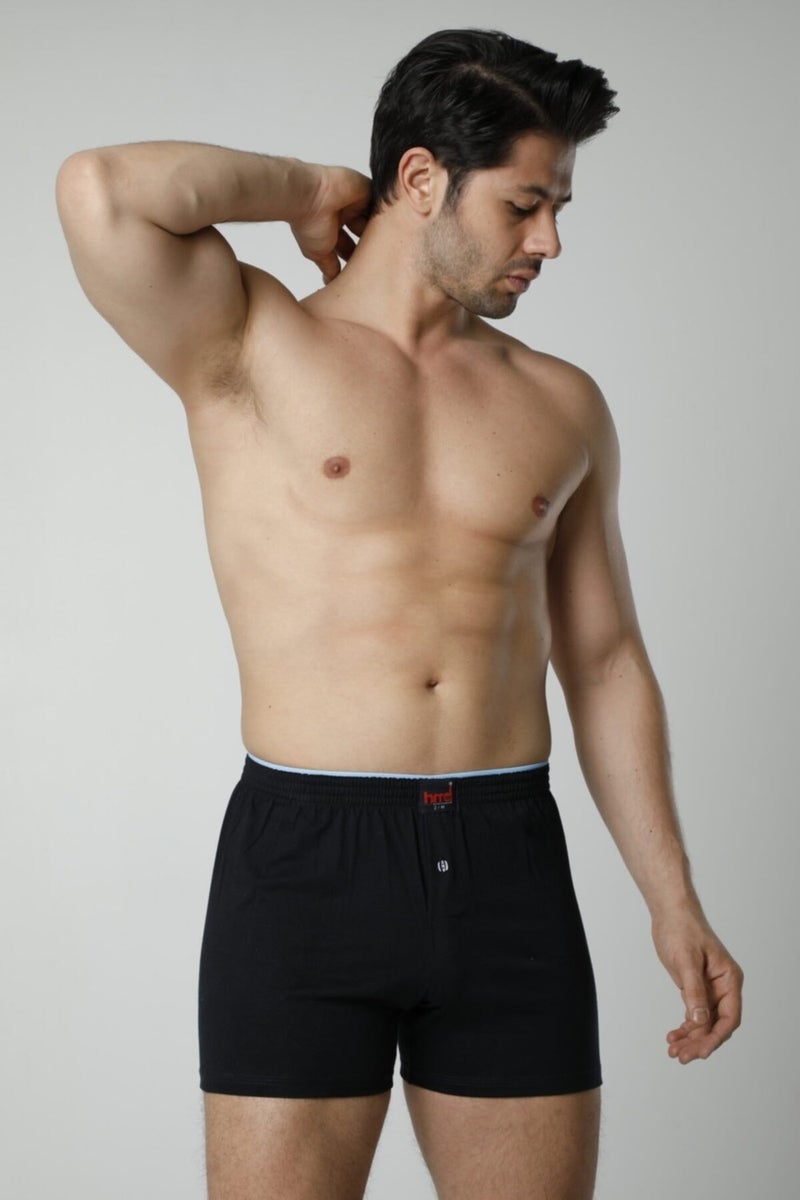 HMD 305 3-Piece Cotton Button Detail Lycra Men's Boxer Briefs - Navy Blue 