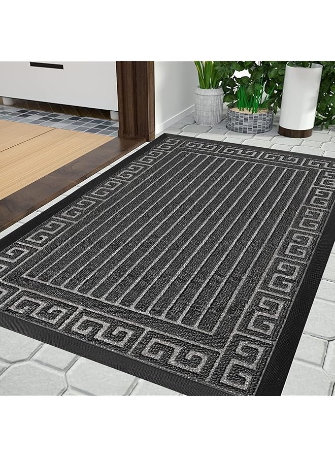 The Bros Welcome Front Door Mat, Heavy Duty Easy Clean Doormat Indoor Outdoor, Waterproof Quick Dry Floor Rug for Home, Garage, Hign Traffic Areas, Non-Slip, Low Profile, 45 * 75CM, Black Gray (Grey) - Image 1
