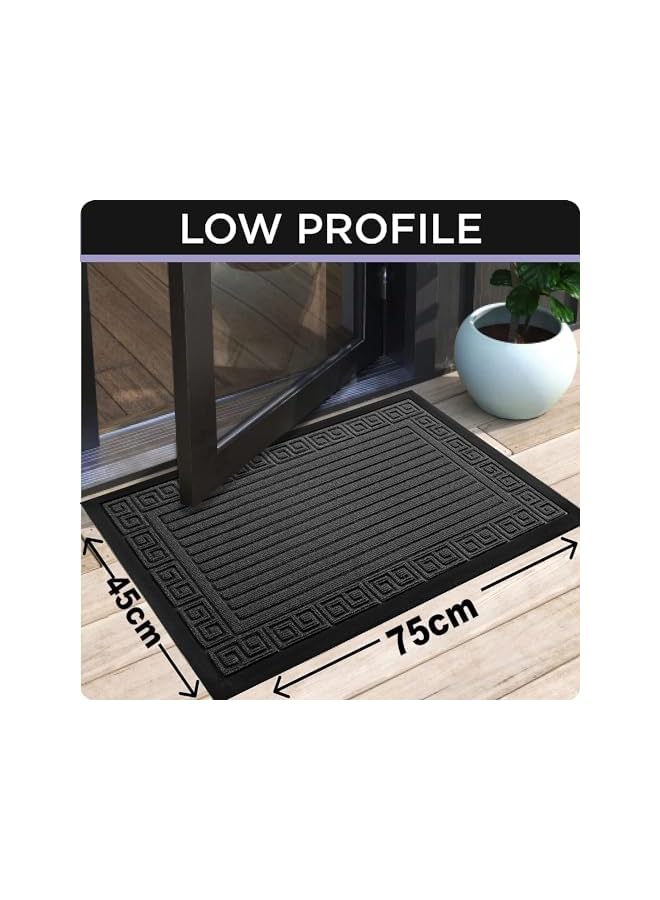 The Bros Welcome Front Door Mat, Heavy Duty Easy Clean Doormat Indoor Outdoor, Waterproof Quick Dry Floor Rug for Home, Garage, Hign Traffic Areas, Non-Slip, Low Profile, 45 * 75CM, Black Gray (Grey) - Image 2