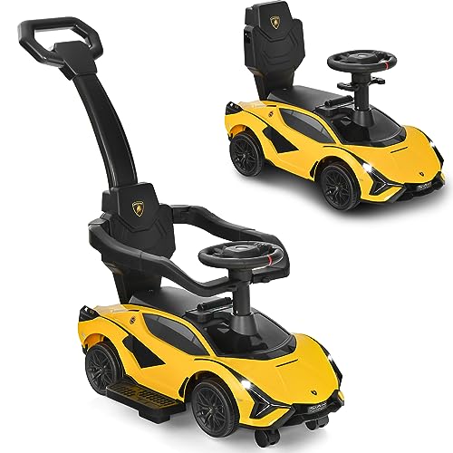 INFANS 3 in 1 Ride on Push Car Licensed Lamborghini Baby Stroller Sliding Walking with Parent Control Handle Music Headlight Under Seat Storage Kids FoottoFloor Toy for 1860 Months Yellow - Image 1