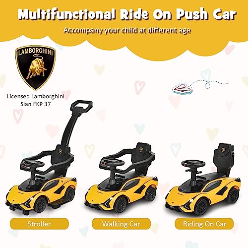 INFANS 3 in 1 Ride on Push Car Licensed Lamborghini Baby Stroller Sliding Walking with Parent Control Handle Music Headlight Under Seat Storage Kids FoottoFloor Toy for 1860 Months Yellow - Image 5