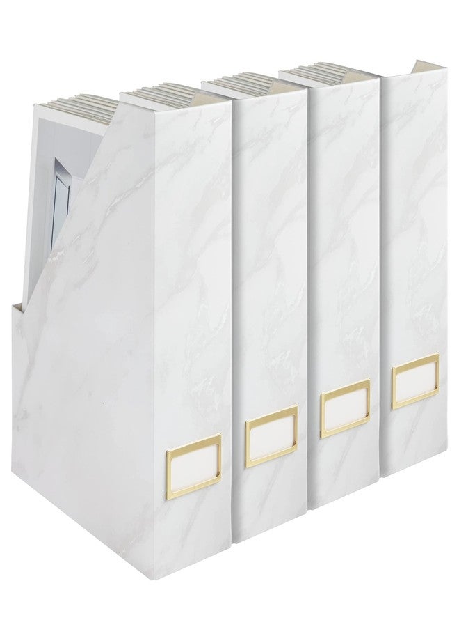 BLU MONACO Set of 4 Elegant Magazine Holders with White Marble Design and Gold Label Holders - Perfect File Holder for Desk, Magazine Storage for Home Office, and Classroom Organization and Storage - Image 1
