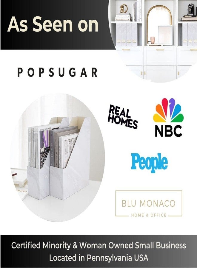 BLU MONACO Set of 4 Elegant Magazine Holders with White Marble Design and Gold Label Holders - Perfect File Holder for Desk, Magazine Storage for Home Office, and Classroom Organization and Storage - Image 3