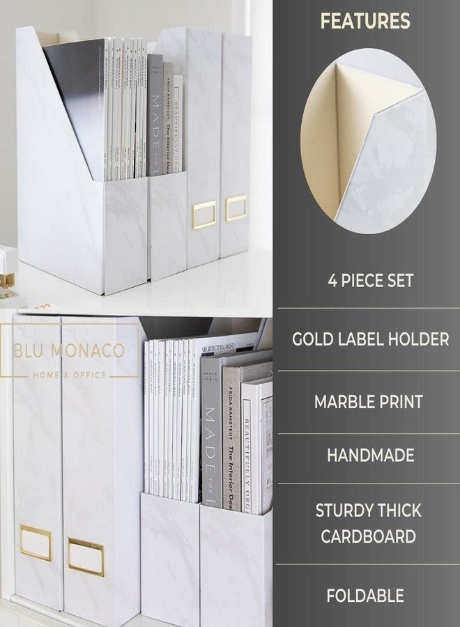 BLU MONACO Set of 4 Elegant Magazine Holders with White Marble Design and Gold Label Holders - Perfect File Holder for Desk, Magazine Storage for Home Office, and Classroom Organization and Storage - Image 4