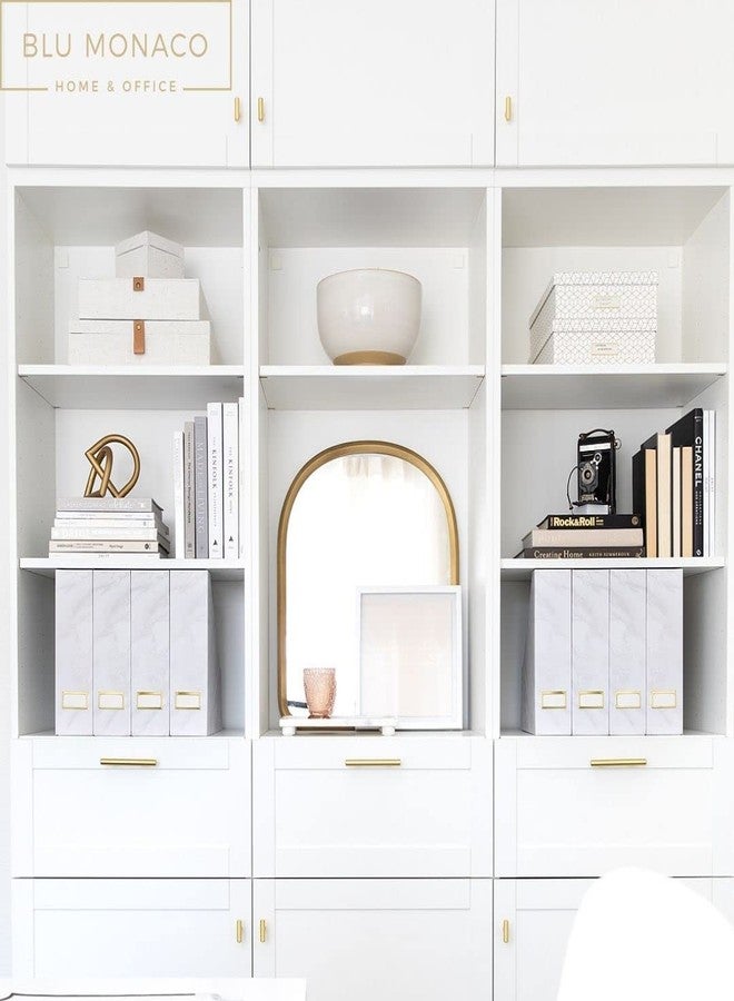 BLU MONACO Set of 4 Elegant Magazine Holders with White Marble Design and Gold Label Holders - Perfect File Holder for Desk, Magazine Storage for Home Office, and Classroom Organization and Storage - Image 2