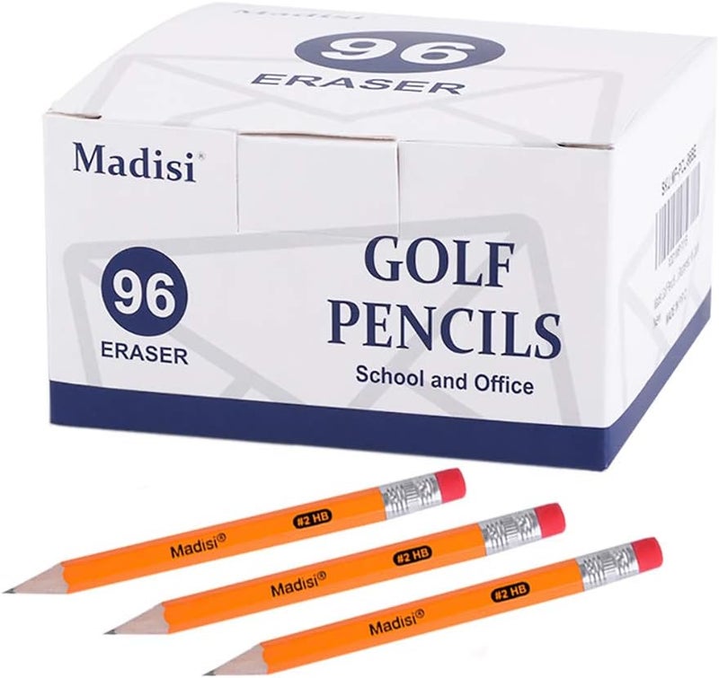 Madisi Golf Pencils With Eraser, #2 HB Half, 3.5" Mini, Pre-Sharpened, 96 Count - Image 1
