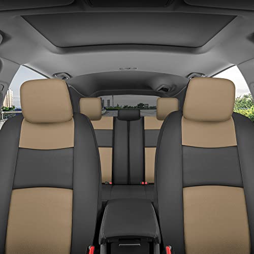 BDK Faux Leather Car Seat Cover Full Set - Front & Rear Split Bench Beige Seat Covers for SUV & Truck Seat Covers, Airbag Compatible - Interior Protective Seat Covers for Car Seats & Car Accessories - Image 3