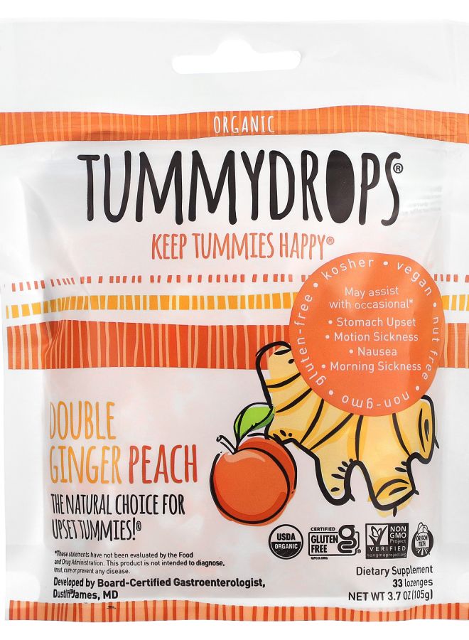 TUMMYDROPS Organic Double Ginger Peach 33 Lozenges - Image 1