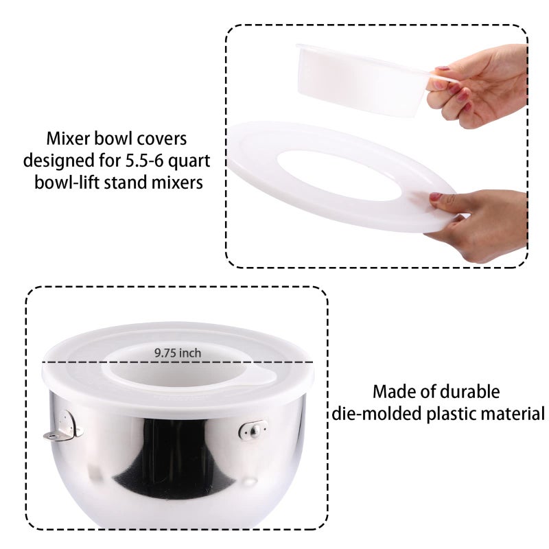 Reikame Mixer Bowl Lid Covers for KitchenAid 5.5-6 Quart Bowls - Stand Mixer Bowl Covers to Prevent Ingredients from Spilling, Fits Bowl-Lift Models KV25G and KP26M1X (2 Pack) - Image 4