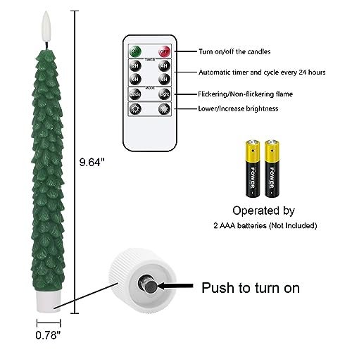 GenSwin Christmas Tree Flameless Taper Candles Flickering with Remote Timer, Real Wax LED Battery Operated Candles Warm 3D Wick Christmas Home Wedding Decor(Green, 0.78 X 9.64 Inch) - Image 5