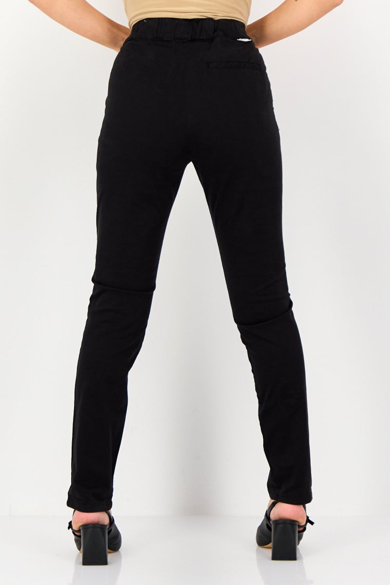 Reiko Women Regular Fit Solid Chino Pants, Black - Image 2