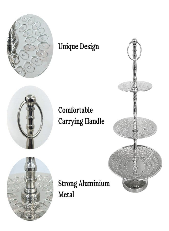 Rely+ Dessert Cupcake Stand 3-Tiered Serving Tray 20" Tall 3 Tier Fruits and Cup Cake Stand for Tea Party Birthday Holiday Gatherings Weddings Baby Showers Silver Finish Sturdy Design (Hexagonal) - Image 4