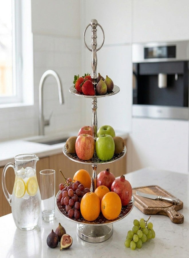 Rely+ Dessert Cupcake Stand 3-Tiered Serving Tray 20" Tall 3 Tier Fruits and Cup Cake Stand for Tea Party Birthday Holiday Gatherings Weddings Baby Showers Silver Finish Sturdy Design (Hexagonal) - Image 2