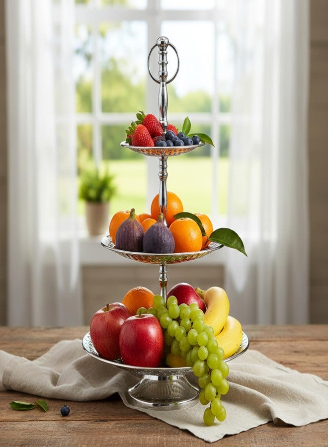 Rely+ Dessert Cupcake Stand 3-Tiered Serving Tray 20" Tall 3 Tier Fruits and Cup Cake Stand for Tea Party Birthday Holiday Gatherings Weddings Baby Showers Silver Finish Sturdy Design (Hexagonal) - Image 5