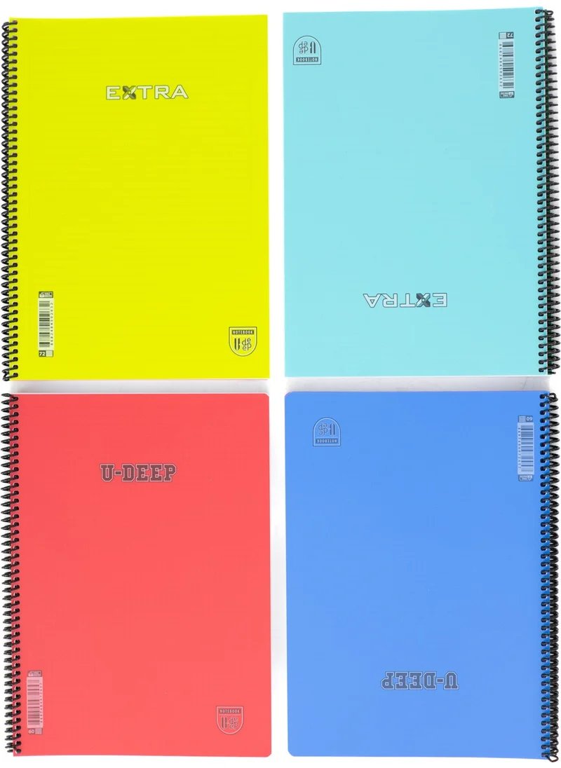 Oppland Stationery School Notebook A4 Size Spiral 72 and 60 Sheets Lined Square PP Cover 8 pcs