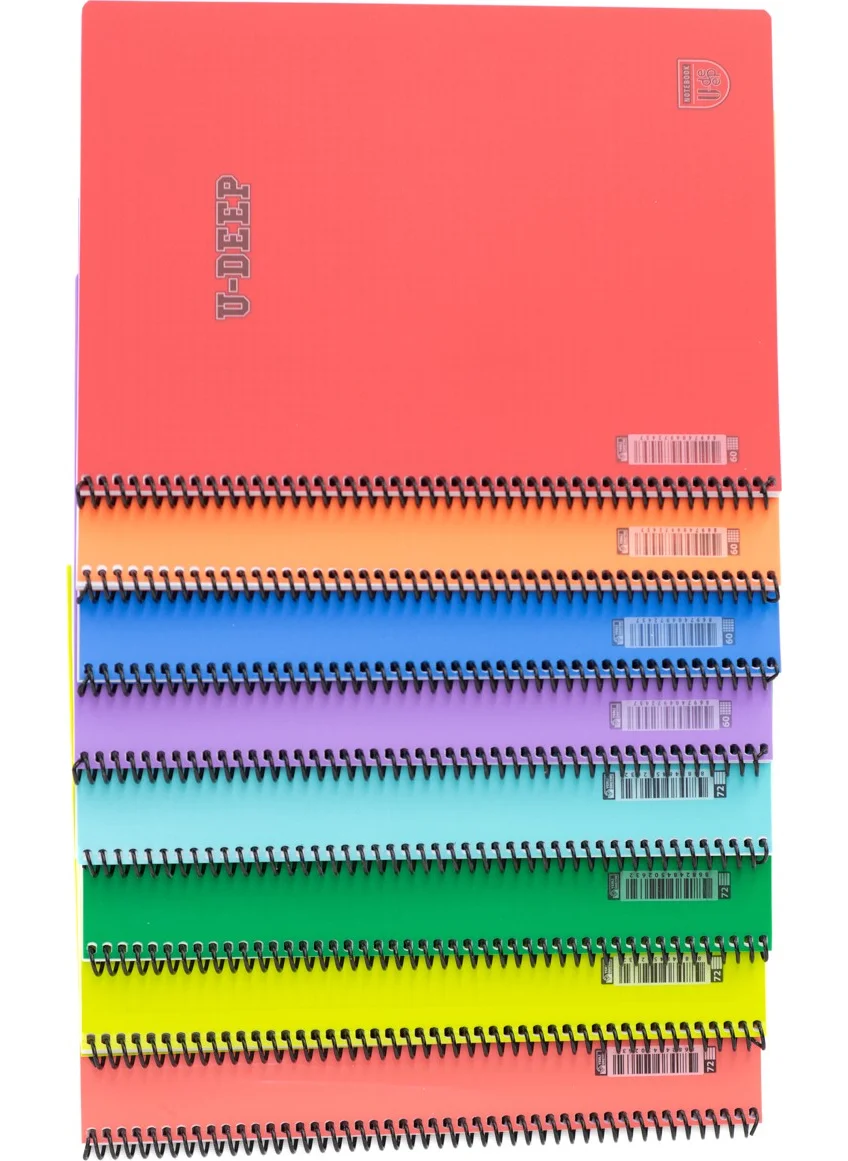 Oppland Stationery School Notebook A4 Size Spiral 72 and 60 Sheets Lined Square PP Cover 8 pcs
