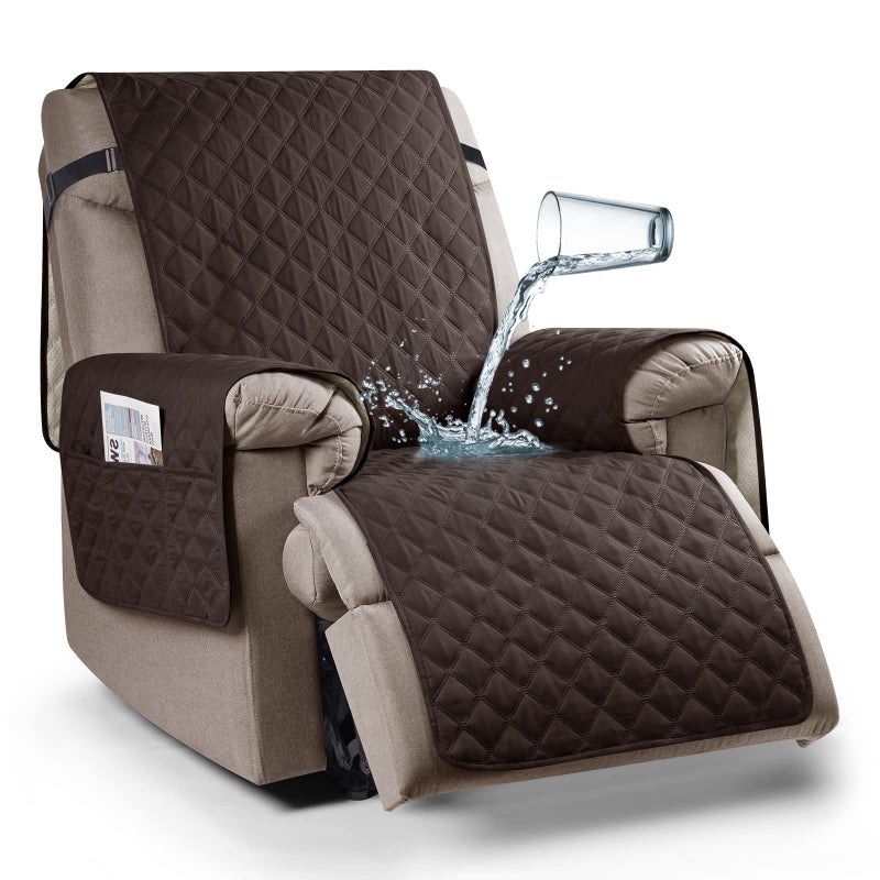 Ruaozz 100 Waterproof Recliner Chair Cover NonSlip Oversized Reclining Cover for Large Recliner Chair Washable Chair Seat Cover with Elastic Straps for Kids Dogs Pets Chocolate 28