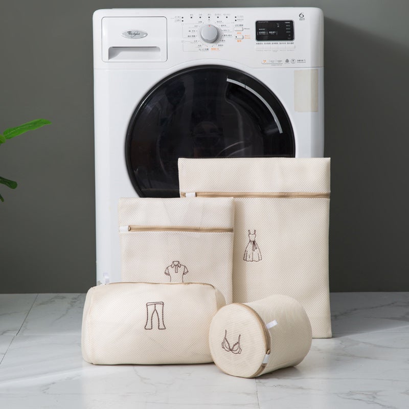 Cross-border Hot Thickened Fine Mesh Laundry Bag Set Underwear Bra Pants Shirt Washing Bag Washing Machine Mesh Bag Beige wash protection set of 4 