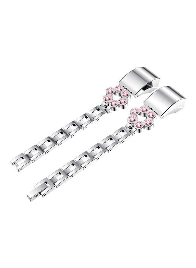 NIBEMINENT Textured Tire Pattern Replacement Band For Fitbit Alta And HR Silver/Pink/Clear - Image 1