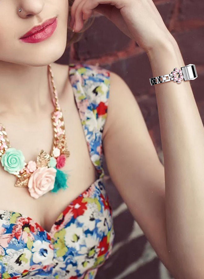 NIBEMINENT Textured Tire Pattern Replacement Band For Fitbit Alta And HR Silver/Pink/Clear - Image 5