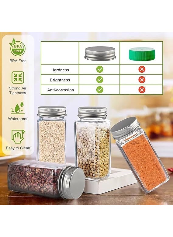 CASADELIGHT CASADELIGHT Square Glass Spice Jars 120 ml Clear Glass Square Spice Jar Black Sifter Two Sided Sifter CapShaker HolesPour Open and Freshness Seal Silver 4  - Image 3