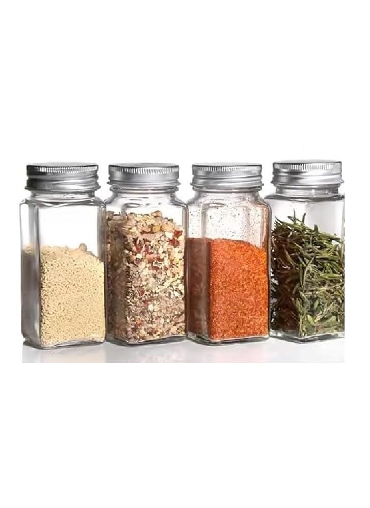 CASADELIGHT CASADELIGHT Square Glass Spice Jars 120 ml Clear Glass Square Spice Jar Black Sifter Two Sided Sifter CapShaker HolesPour Open and Freshness Seal Silver 4  - Image 1