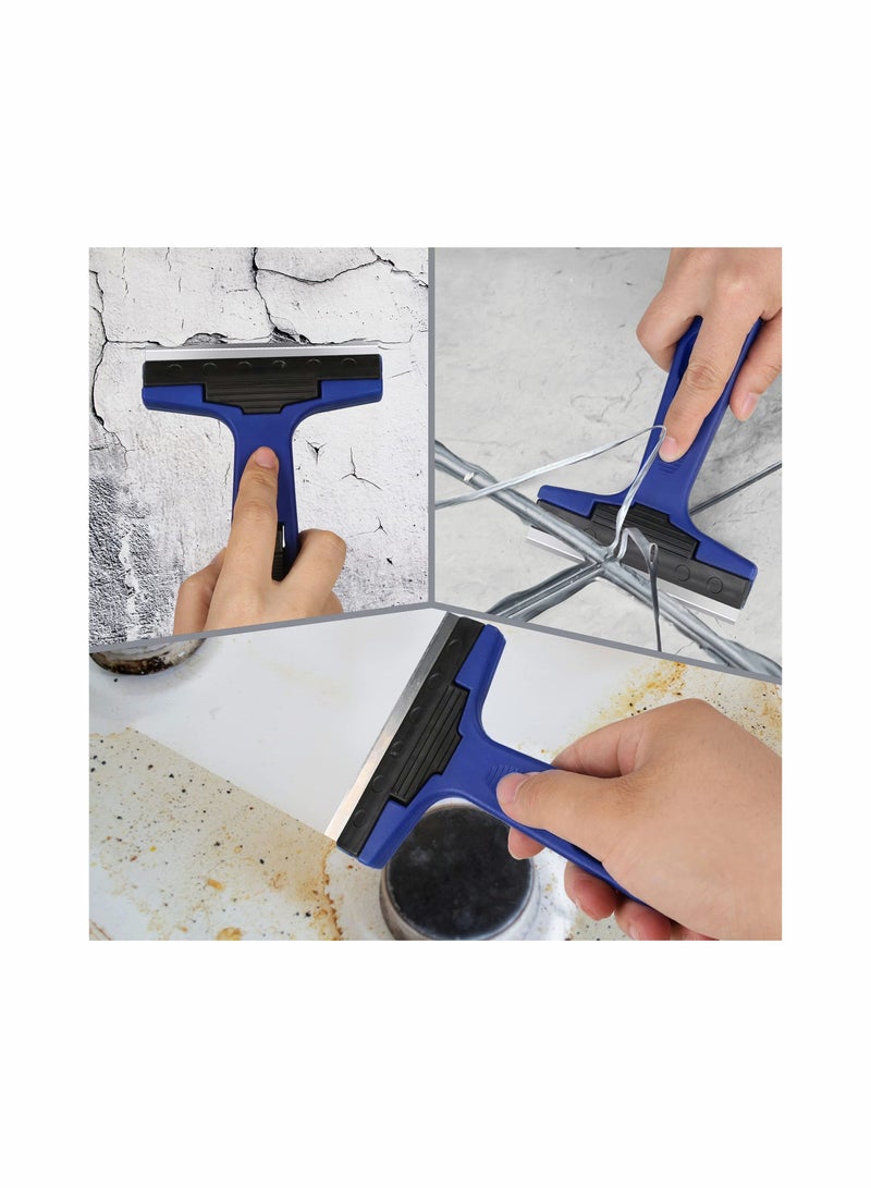 Razor Blade Scraper, 4 Scraper Tool with 10 Extra Replacement Metal Blades, Remover for Cleaning Paint, Caulk, Adhesive, Label, Decal, Sticker from Window, Glass, Tile, Floor, Stove Top  - Image 4