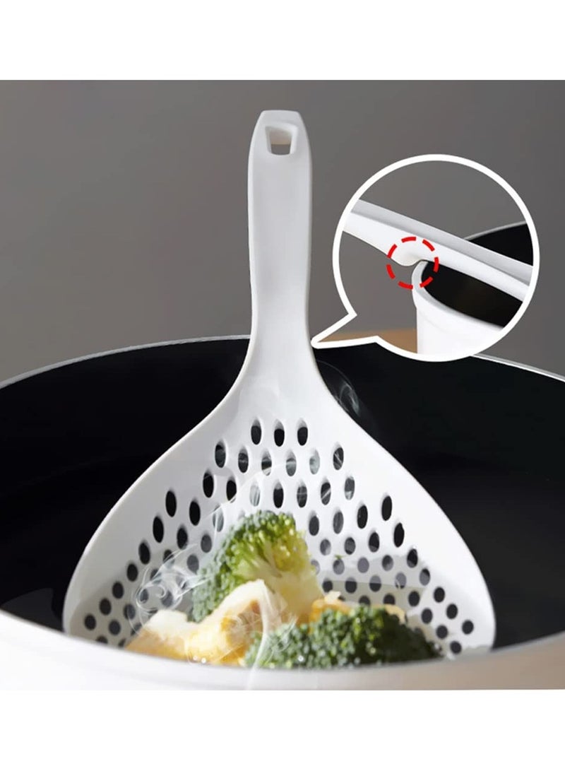 2-Piece Large Scoop Colander Strainer Set, Heat-Resistant Slotted Spoon and Skimmer for Kitchen Cooking and Baking, Durable Thermoplastic Utensils in White and Orange.  - Image 3