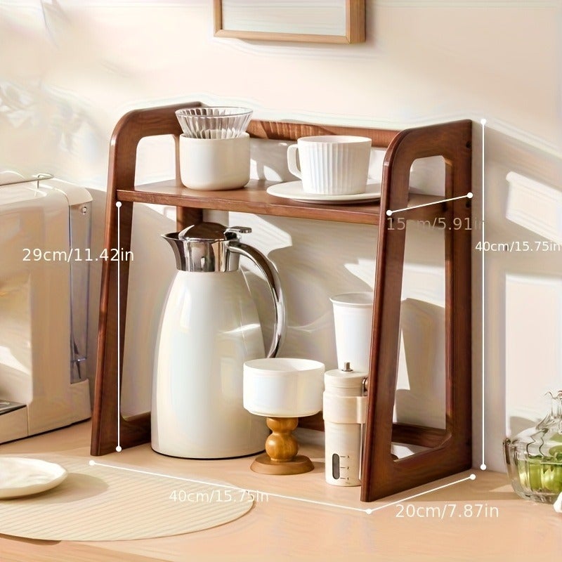 2 Tier Bamboo Countertop Organizer - Modern Cream Style, Natural Wood Finish, Multi-Purpose Storage for Kitchen, Office, Bedroom, Dorm Room - Great for Mugs, Glassware Sturdy Frame Design, Bamboo Shelves, Utility Shelves, Standing Shelf - Image 1