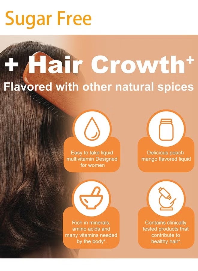 Sugar Free - Lustriva® Liquid Multivitamin for Women, 10,000mcg Biotin + Vitamin D & B Complex, Clinically Proven for Thicker, Stronger Hair & Reduced Wrinkles, Supports Hair Growth, Fine Lines & Skin Hydration, 15.22 Fl Oz - Image 1