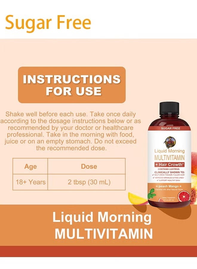 Sugar Free - Lustriva® Liquid Multivitamin for Women, 10,000mcg Biotin + Vitamin D & B Complex, Clinically Proven for Thicker, Stronger Hair & Reduced Wrinkles, Supports Hair Growth, Fine Lines & Skin Hydration, 15.22 Fl Oz - Image 1