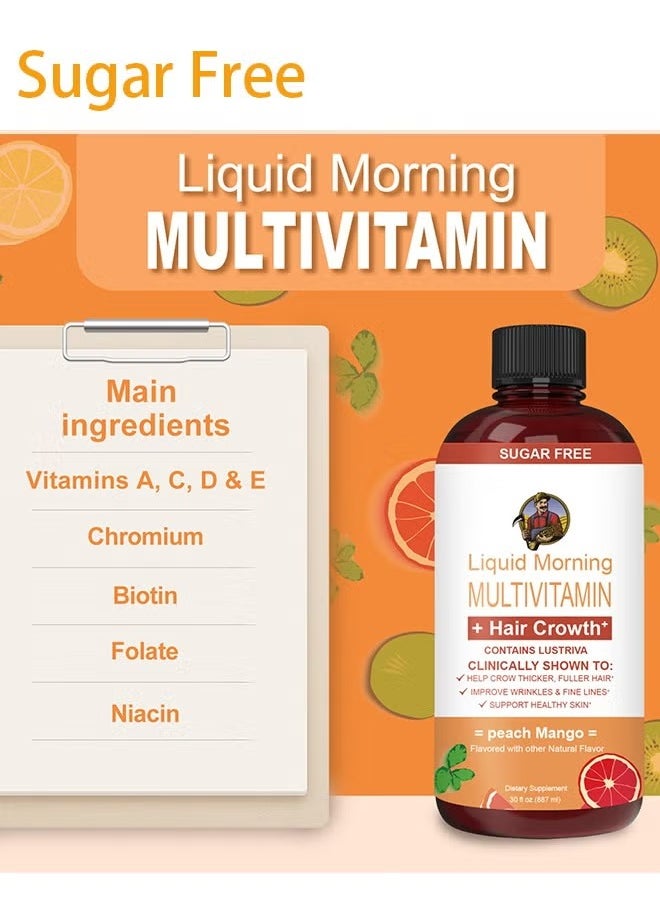 Sugar Free - Lustriva® Liquid Multivitamin for Women, 10,000mcg Biotin + Vitamin D & B Complex, Clinically Proven for Thicker, Stronger Hair & Reduced Wrinkles, Supports Hair Growth, Fine Lines & Skin Hydration, 15.22 Fl Oz - Image 1