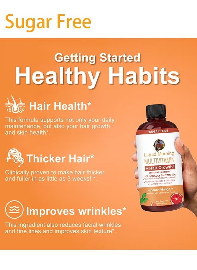 Sugar Free - Lustriva® Liquid Multivitamin for Women, 10,000mcg Biotin + Vitamin D & B Complex, Clinically Proven for Thicker, Stronger Hair & Reduced Wrinkles, Supports Hair Growth, Fine Lines & Skin Hydration, 15.22 Fl Oz - Image 1