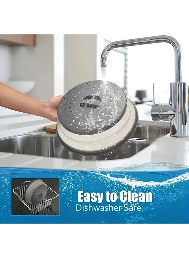 Collapsible Microwave Cover With Handle 10 5 Inch Round Space Saving Dish - Image 5