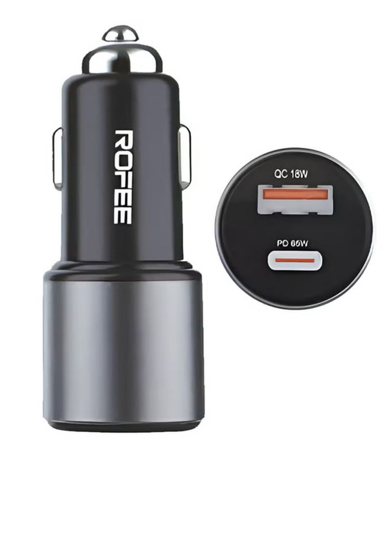 روفی USB C USB A شاحن سيارة شحن سريع ثنائي المنفذ محول هاتف السيارة PD 65W أو QC 18W /RC831 - Image 1