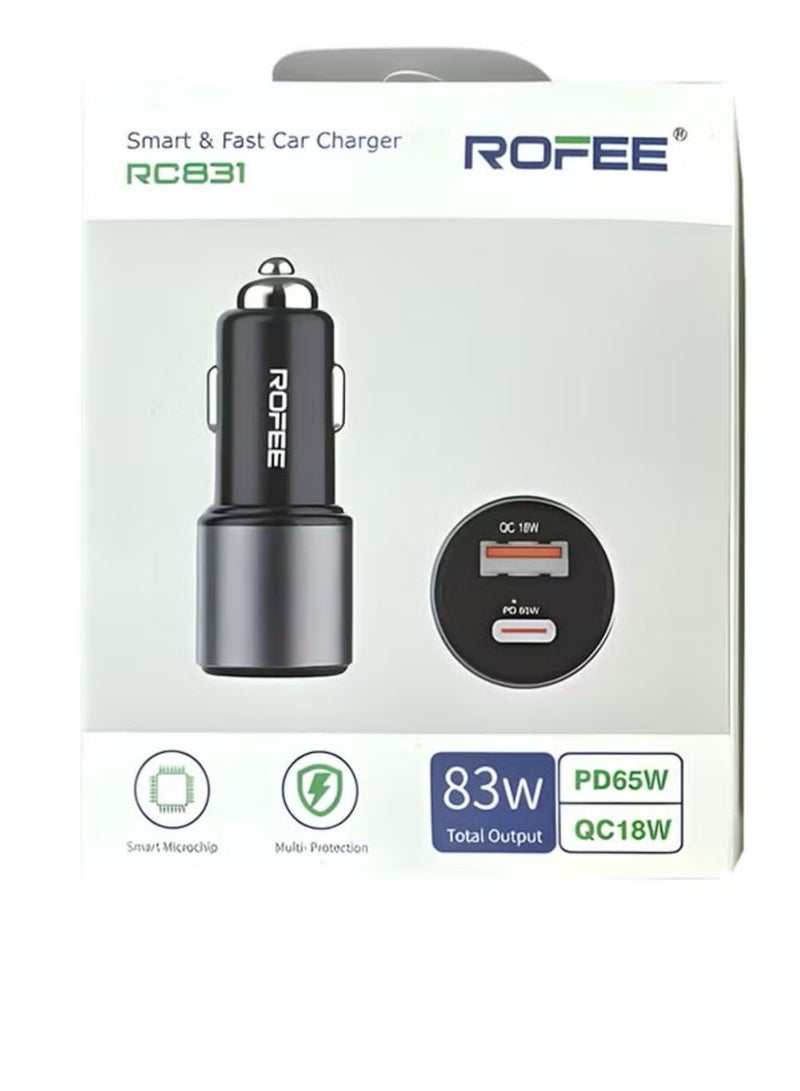 روفی USB C USB A شاحن سيارة شحن سريع ثنائي المنفذ محول هاتف السيارة PD 65W أو QC 18W /RC831 - Image 4