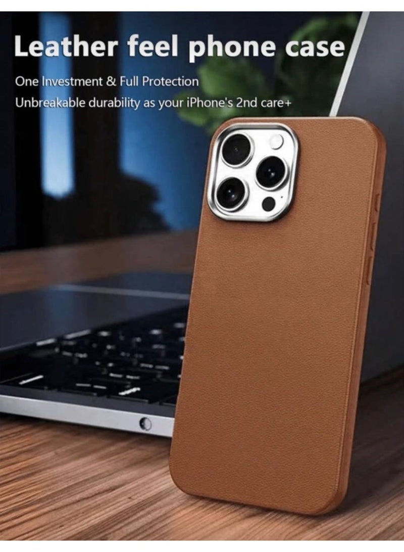 Multi Impex iPhone 16 Luxury Leather Texture Phone Case Brown - Image 3