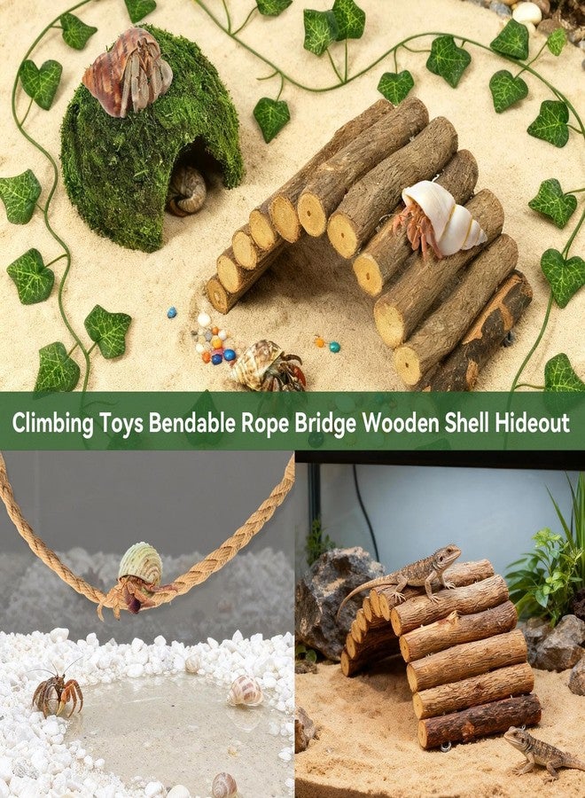 Hollima Hermit Crab Accessories, Hermit Crab Climbing Toys, Bendable Rope Bridge Wooden Shell Hideout Hut Plants for Reptile Amphibians Hermit Crab Tank Accessories Supplies - Image 5