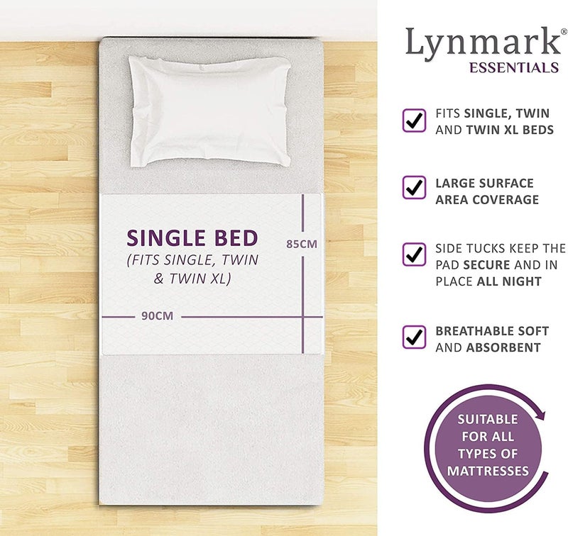 Lynmark 2x Waterproof Bed Protector with TuckIn Flaps Washable Bedwetting Incontinence Sheets Absorb Up to 2L LeakProof OEKOTex Certified Cotton Mattress Pad for Single Beds 90x85cm White - Image 2