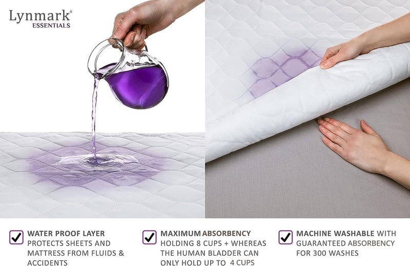 Lynmark 2x Waterproof Bed Protector with TuckIn Flaps Washable Bedwetting Incontinence Sheets Absorb Up to 2L LeakProof OEKOTex Certified Cotton Mattress Pad for Single Beds 90x85cm White - Image 4