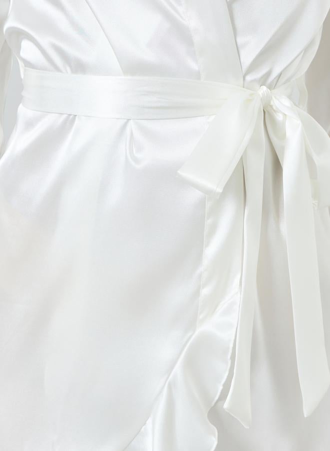 Take Two White Ruffle Trim Robe with Waist Tie - Image 3