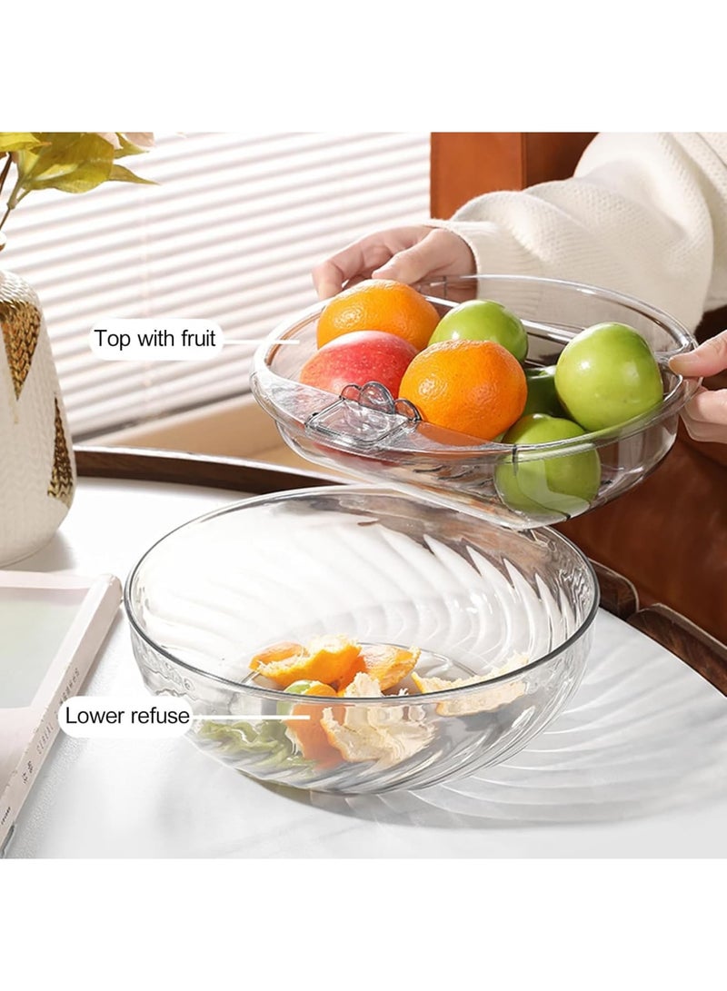 SOLARAE Fruit Basket for Kitchen, Double-Layer Draining Fruit Snack Bowl with Phone Holder, Dining Table Centerpiece Decor, Snack Tray with Lid for Kitchen and Home Decor, Transparent Sliver - Image 5