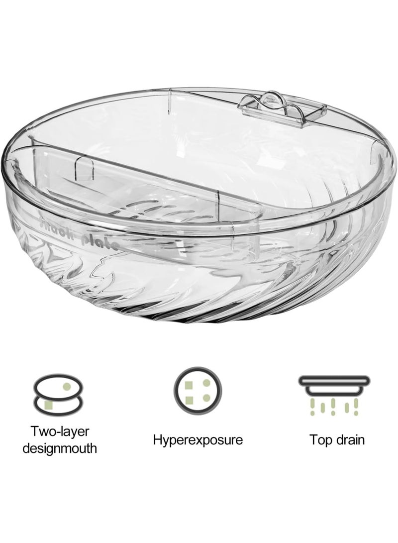 SOLARAE Fruit Basket for Kitchen, Double-Layer Draining Fruit Snack Bowl with Phone Holder, Dining Table Centerpiece Decor, Snack Tray with Lid for Kitchen and Home Decor, Transparent Sliver - Image 2
