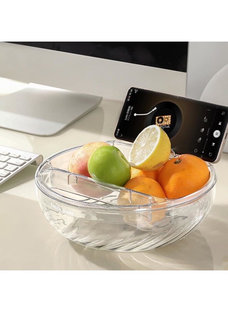 SOLARAE Fruit Basket for Kitchen, Double-Layer Draining Fruit Snack Bowl with Phone Holder, Dining Table Centerpiece Decor, Snack Tray with Lid for Kitchen and Home Decor, Transparent Sliver - Image 4