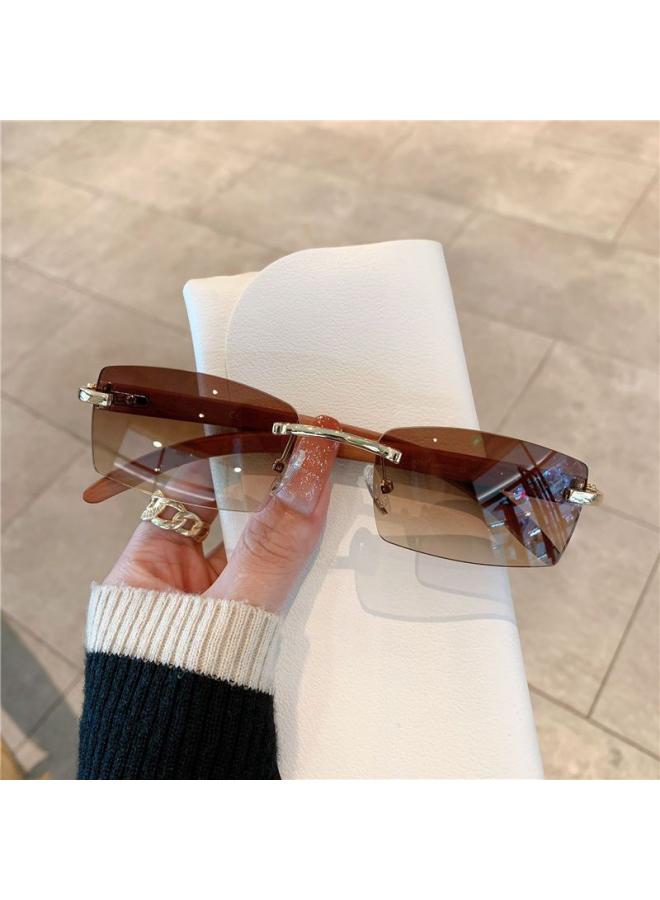 Fashion Sunglasses Men's New High-value Handsome Metal Frameless Trimming Square Glasses Women
