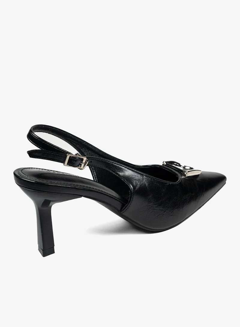 Geoomnii BLACK Geoomnii Mid Heel Mules for Women – Stylish Backless Slip-On Heels for Office, Party & Everyday Wear for Women | Best Price UAE