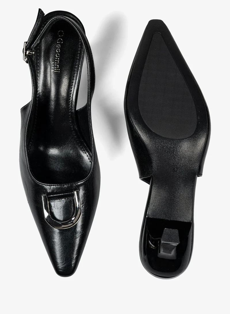 Geoomnii BLACK Geoomnii Mid Heel Mules for Women – Stylish Backless Slip-On Heels for Office, Party & Everyday Wear for Women | Best Price UAE