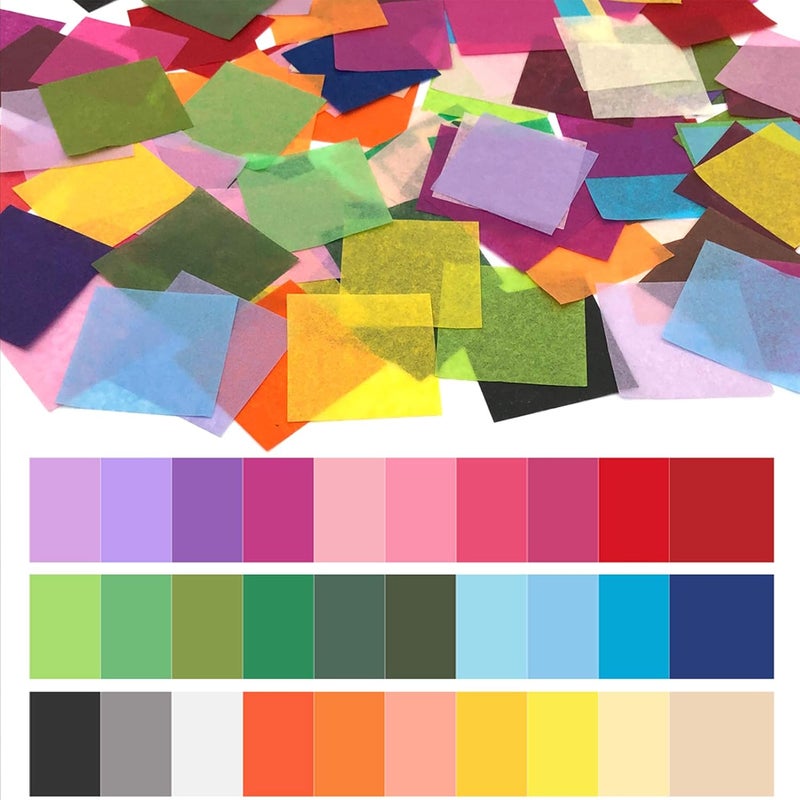 Cinvo 3600 Pcs Tissue Paper Squares 1.2 Inch x 1.2 inch Rainbow Tissue Mosaic Squares for Arts Crafts DIY Projects Scrunch Art Classroom Activities and More- 30 Assorted Colors - Image 1